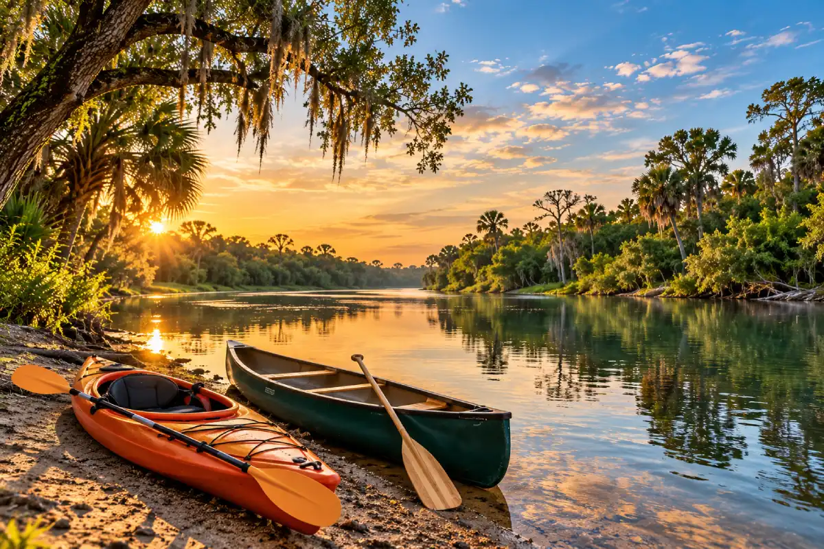 img alt text Kayaking and canoeing on the Peace River near Arcadia, Florida, featuring scenic waterways, lush greenery, natural wildlife, and peaceful outdoor adventures.
